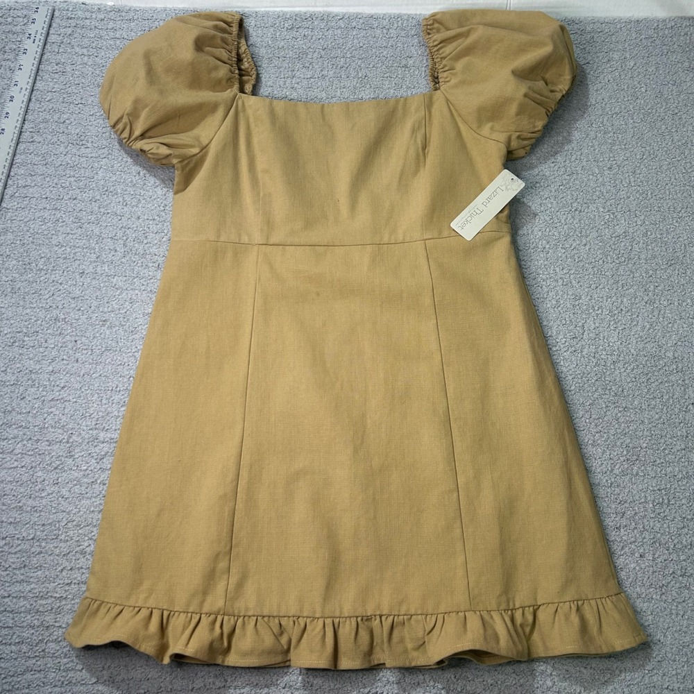 A Father's Love Mini Dress SD2064 Large Mocha Tan Cottagecore Puff Sleeve Ruffle